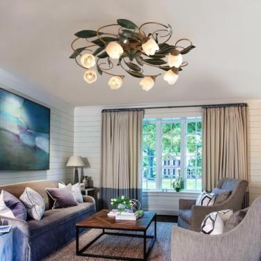 Imagem de Luminária de teto retrô em ferro bronze antigo, com cúpula de vidro em formato de flor, estilo nórdico medieval, soquete E14, ideal para decoração de interiores, sala de jantar, sala de esta