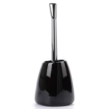 Imagem de Escova de vaso sanitário compacta oculta com base de cerâmica esmaltada brilhante e suporte (cor: marrom) (preto)