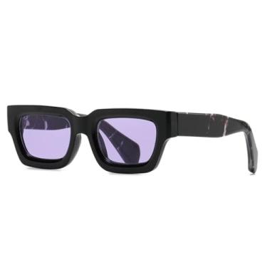Imagem de Óculos de Sol Femininos Fashion com Lentes Transparentes Degradê Oceano, Estilo Vintage Masculino (Preto com Estampa Roxa)