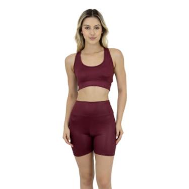 Imagem de Conjunto Top Nadador + Shorts Cintura Cirrê Anti-transparência Fitness Academia (GG, Vinho)