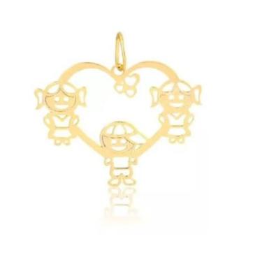 Imagem de Pingente Filhos Coração 2 Meninas E 1 Menino Ouro 18k 0.4gr - Virtuale