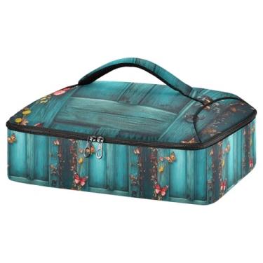 Imagem de CEBUGI Caçarola com isolamento de porta Old Teal para alimentos quentes ou frios, transportador de alimentos isolado para festas potluck/piquenique/churrascos, serve para 23 x 33 cm