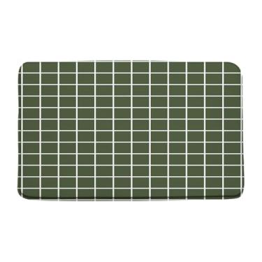 Imagem de Tapete de banho verde oliva bonito listrado xadrez simples moderno minimalista estética chique banheiro decoração tapete tapete de chão, 17,7 x 29,5 polegadas