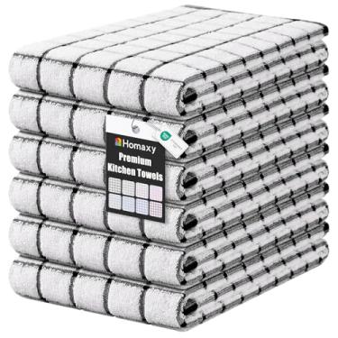 Imagem de Homaxy Toalhas de cozinha premium (40,6 cm x 71 cm, pacote com 6), panos de prato grandes de algodão fiado anel, toalhas de mão de cozinha macias super absorventes, conjunto de toalhas de chá de