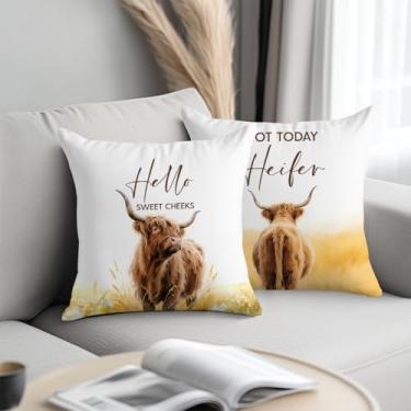 Imagem de 2 peças de capas de almofada de vaca rústicas engraçadas 45 x 45 cm, capas de almofada quadradas pastorais, fronhas decorativas em aquarela para sofá, sala de estar, quarto, presentes de vaca