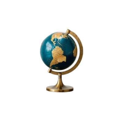 Imagem de Globo Mapa Decorativo Base Giratória Design Moderno Detalhado Plástico Metal Escritório decoração sala(Azul com Dourado)