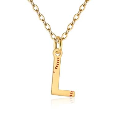 Imagem de RUOOUY Colar feminino com inicial de softball, banhado a ouro 18K, pingente de letra A-Z, joias de softball, acessórios esportivos, presente de Natal para namorada, filha, Aço inoxidável, Sem Pedra