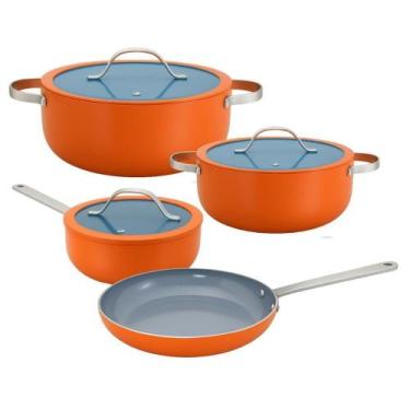 Imagem de Jogo 4 Panela De Indução Berlim Cerâmica Antiaderente C/ Tampa Vidro -