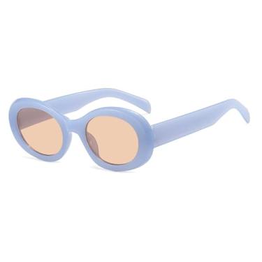Imagem de Óculos de Sol Ovais Pequenos em Cores Doces para Homens e Mulheres, com Proteção UV400, Ideais para Esportes ao Ar Livre, Corrida e Ciclismo, Cor Azul Chá