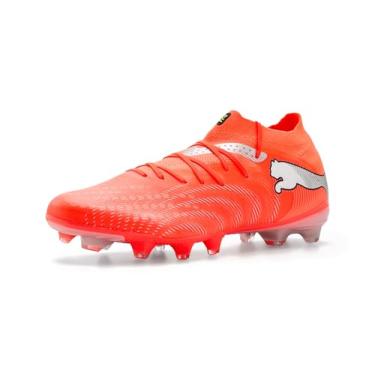 Imagem de Puma Tênis masculino Future 9 Pro Firm, chuteiras artificiais de futebol, Vermelho brilhante/branco/preto/prata, 45
