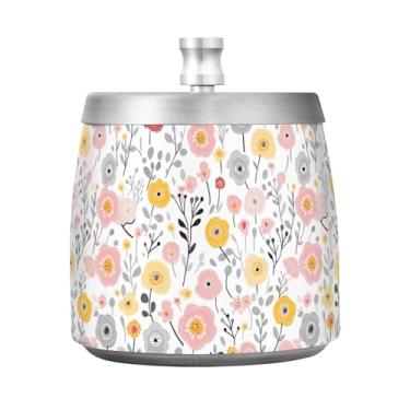 Imagem de STAYTOP Lindo cinzeiro de flores silvestres com tampa, aço inoxidável à prova de vento, sem fumaça, cinzeiro de cigarro grande para decoração de escritório em casa