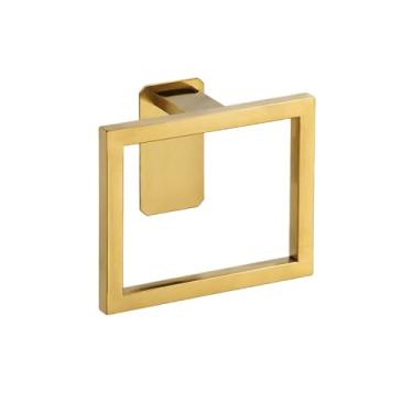 Imagem de Conjuntos de ferragens de banho de perfuração preta suporte de papel higiênico toalheiro barra trilho gancho de roupão para acessórios de produtos de banheiro, anel de toalha dourado