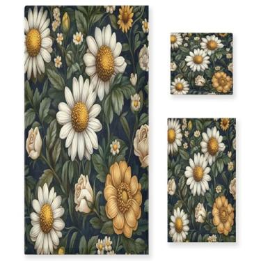 Imagem de xigua Conjunto de toalhas de banheiro floral vintage absorvente macio 3 peças toalha de banho toalha de mão toalhas decorativas para banheiro, academia, hotel, praia, piscina