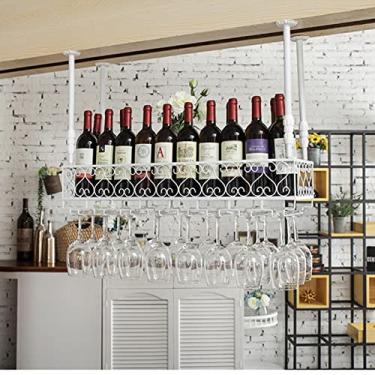 Imagem de Rack de vinho, rack de vinho vintage decoração de teto branco suporte de armazenamento de garrafa de vinho prateleira de vidro para bares, restaurantes, cozinhas - altura ajustável (tamanho: 120 x 25