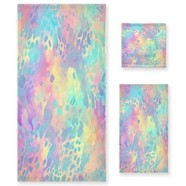 Imagem de xigua Conjunto de toalhas de banheiro de leopardo colorido absorvente macio 3 peças toalha de banho toalha de mão toalhas decorativas para banheiro, academia, hotel, praia, piscina