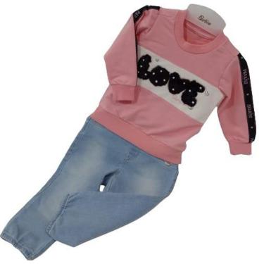 Imagem de Conjunto Blusa Bordado + Calça Jeans Menina Paraiso Rf 13067-Feminino