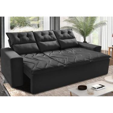 Imagem de Sofá 3 Lugares Retrátil E Reclinável 2,00m Cama Inbox Smal Com Bordado Pantográfico Suede Preto