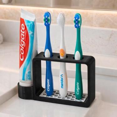 Imagem de Suporte Porta Escovas Preto Para Pia Com Base Coletora - Relet