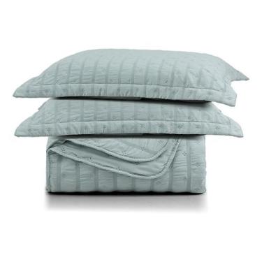 Imagem de Kit Colcha Plissê Casal Seersucker 3 Peças Textura Verde - Casa Scarpa