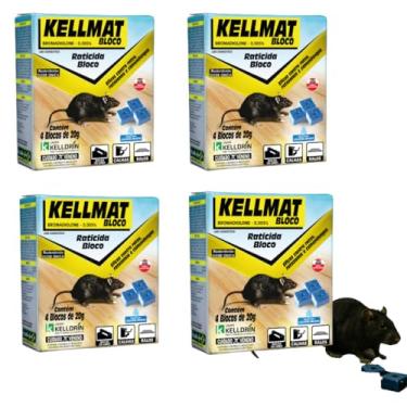 Imagem de Kit 4 Und Kellmat Bloco Controle de Ratos Ratazanas e Camundongos (16 Blocos de 20g)