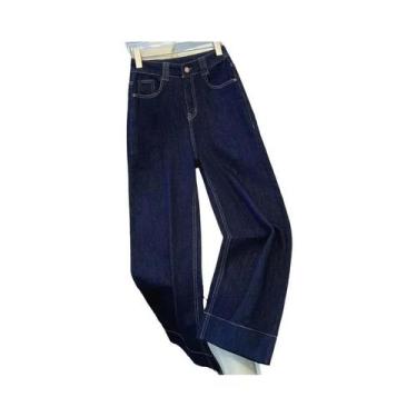 Imagem de Calças Jeans De Cintura Alta Azul Marinho Para Mulheres Com Fechamento