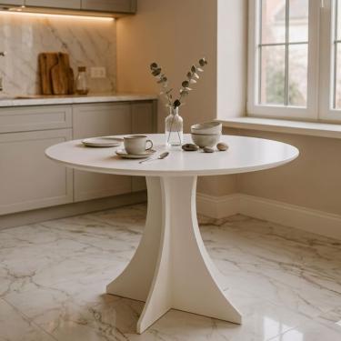 Imagem de Mesa de Jantar Redonda Branco Elisa 90cm Moderna e Aconchegante