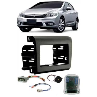 Imagem de Moldura De Painel 2 Din + Interface Comando de Volante Honda New Civic 2012 2013 2014 2015 2016