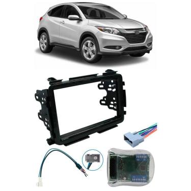 Imagem de Moldura De Painel 2 Din Para CD DVD 2 Din + Interface Comando Volante + Chicote de Ligação + Chicote Adaptador Antena Honda HRV 2015 2016 2017 2018