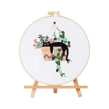 Imagem de Kit De Bordado Gato Preto Para Iniciantes: Suprimentos DIY Para Artesa