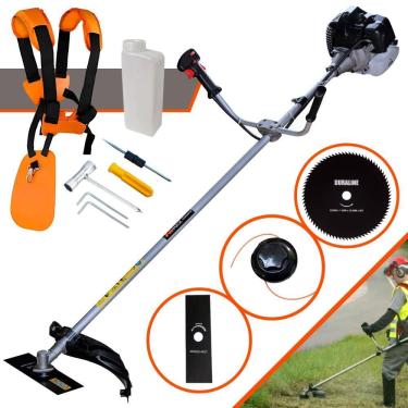 Imagem de Máquina de Cortar Grama À Gasolina Anmax CG430B 1,7HP de Potência 43cc Alta Rotação Roçadeira Com Carretel Nylon e Faca 2 Pontas + Faca 80 Dentes