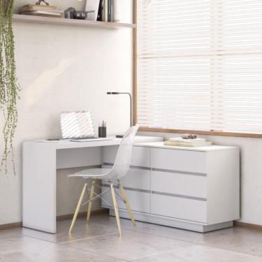 Imagem de Escrivaninha em L ou Reta Oring 6 Gavetas 230cm CabeCasa MadeiraOriginals Branco Branco