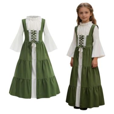 Imagem de AGCOAH Fantasia de princesa medieval para meninas, vestido renascentista, fantasia de aurora, personalizada, 2 peças (verde clássico-P-4-6 anos)