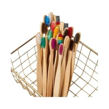 Imagem de Escovas De Dentes De Bambu Coloridas, Cerdas Macias, Ecológicas, De Ma