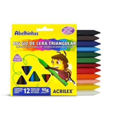 Imagem de Big Giz de Cera Triangular com 12 Cores e 95 Gramas - ACRILEX