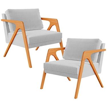 Imagem de Kit 02 Poltronas Decorativa Para Sala Estar Pietra Estrutura De Madeira L02 Linho Cinza - Lyam Decor