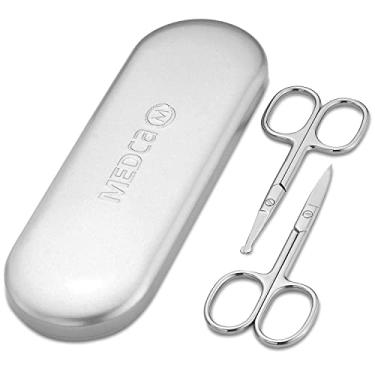 Imagem de Tesoura de Aço Inoxidável - Tesoura de Olhos, Conjunto de Corte de Barba e Bigode, Kit de Aparador de Cabelo Facial de Ponta Curvada e Redonda para uma Orelha Muito Mais Segura, Aparador de Cabelo de Nariz para Homem & Mala de Viagem