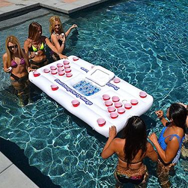 Imagem de Bandeja de bar inflável para piscina, boia de cerveja, bebida, bebida, bar, colchão de ar inflável, suporte para bebidas, água e alimentos – o jogo para cabeça a cabeça,