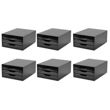 Imagem de CONJ 6 Caixas Arquivos Gaveteiro Em MDF Black Piano Com 3 Gavetas Black 3362