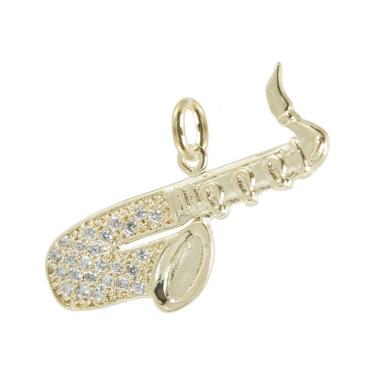 Imagem de Pingente Prata c/ Ouro 18K Saxofone com Zircônia 25x14mm