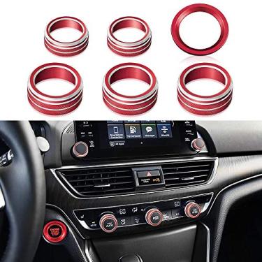 Imagem de TOMALL 6 peças de alumínio para console central compatível com Honda 10th Accord Sedan Sport EX EX-L LX 2018 2019 botão de volume de som AC ar condicionado botão de partida do motor Parada acabamento (vermelho)