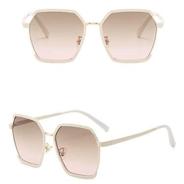 Imagem de Óculos de sol de armação grande polígono de duas cores, moda feminina, óculos de sol anti-ultravioleta, óculos de sol de tiro de rua, 1, branco