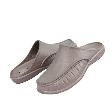 Imagem de bestgift Chinelos de verão para uso interno e externo para a moda masculina doméstica meio chinelos de fundo macio e grande tamanho de cabeça de pacote leve homens cáqui 45.5