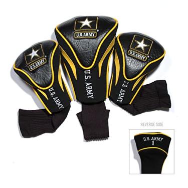 Imagem de Team Golf Capas de cabeça para tacos de golfe com contorno militar (3 unidades), numeradas 1, 3, X, serve para motoristas grandes, utilidades, clubes de resgate e fairway, forro de veludo para proteção extra do clube, médio/grande, preto