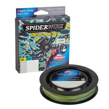 Imagem de SpiderWire Carretel duplo de fluorocarbono Ultracast Braid Vanish, 6,8 kg Aqua Camo Trança com 13,6 kg Clear Fluoro Leader, 150 m