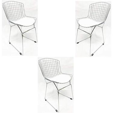 Imagem de Kit 3 Cadeiras BERTOIA cromada assento branco - Poltronas do Sul
