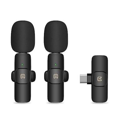 Imagem de CIADAZ PU3151B One-Trigger-Two Mini 2.4G Wireless Microphone System Clip-on Mic 20M Transmission Range Built-in Battery Plug-and-Play Replacement for Type-C Android Smarphones Tablets Vlog Live