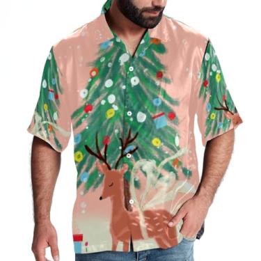 Imagem de RODAILYCAY Camisa de praia masculina casual de manga curta com botão amarelo árvore de Natal Papai Noel, P, Multicolorido 6, P
