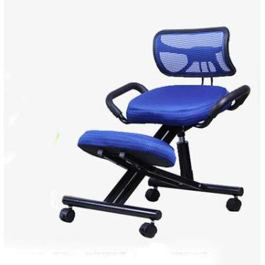 Imagem de Cadeira de postura móvel de ajoelhamento cadeira ergonômica de ajoelhar escritório com assento ortopédico para dor nas costas assento ajustável almofadas grossas confortáveis azul