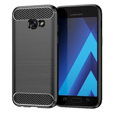 Imagem de Capa de celular para Samsung Galaxy A3 2017, fibra de carbono refinada, anti-queda, anti-impressões digitais, proteção total preta