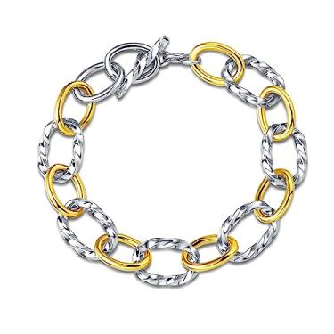Imagem de UNY JEWEL Pulseira de luxo Fusion Twisted Cable Link Chain para mulheres brilhante designer dupla declaração joias dois tons de fio de ouro, Metal, Sem pedras preciosas